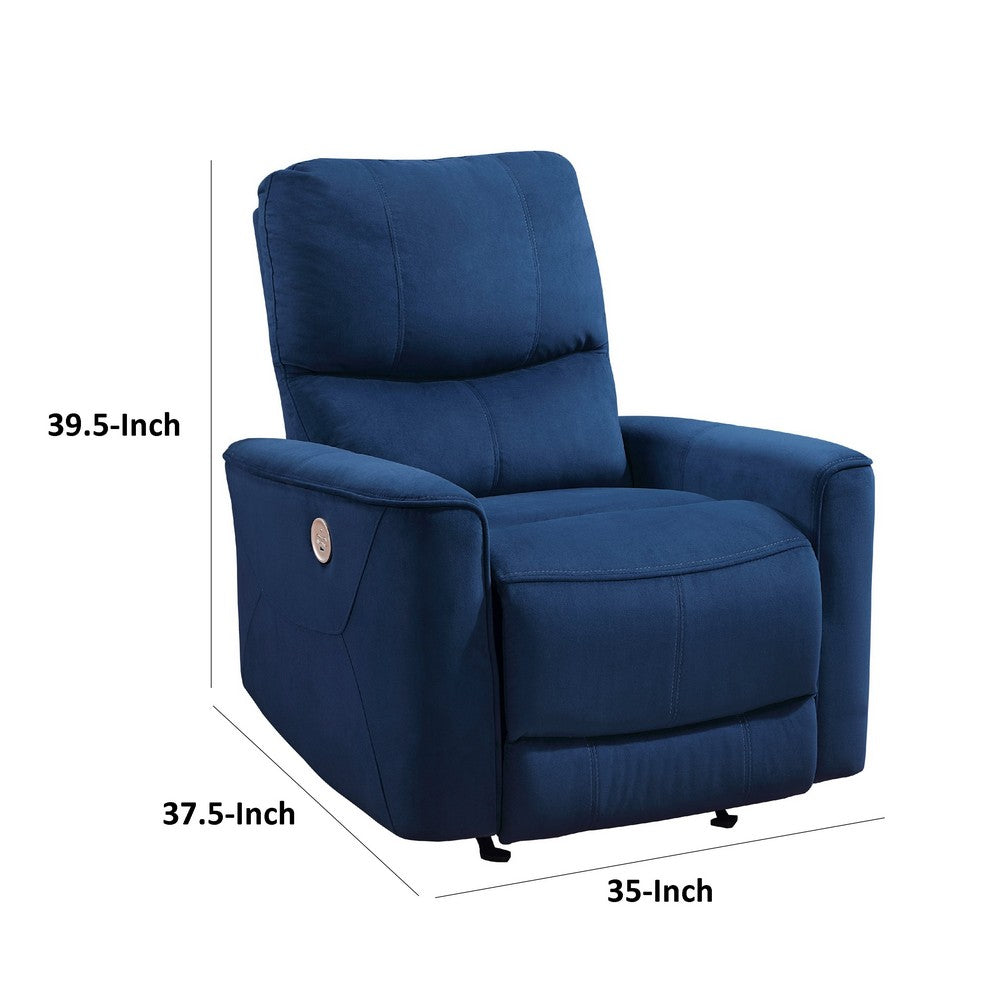 Benjara Erten Power Rocker Reclining Chair, Navy Blue Velvet, Solid Wood