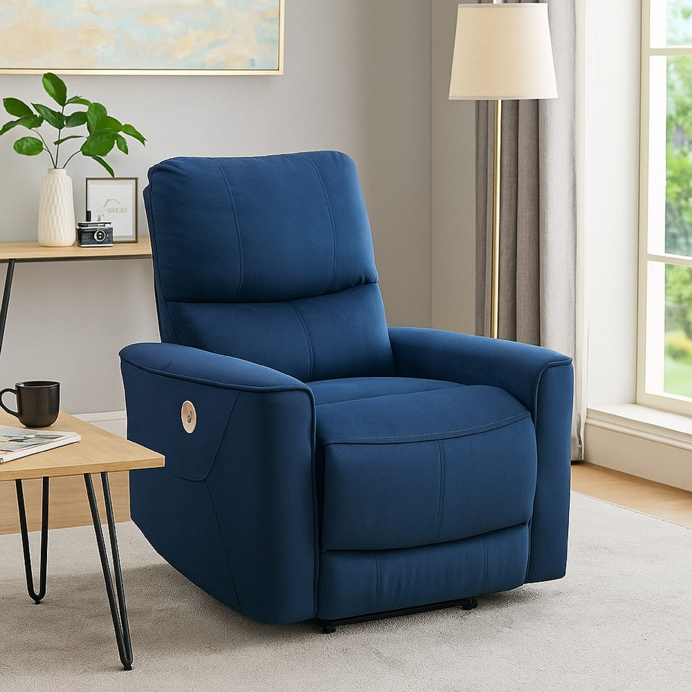 Benjara Erten Power Rocker Reclining Chair, Navy Blue Velvet, Solid Wood