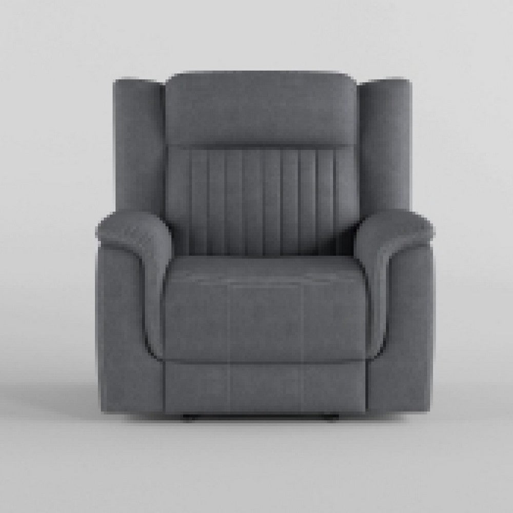 Benjara Lenny Manual Reclining Chair, Gray Microfiber, Foam Cushioning