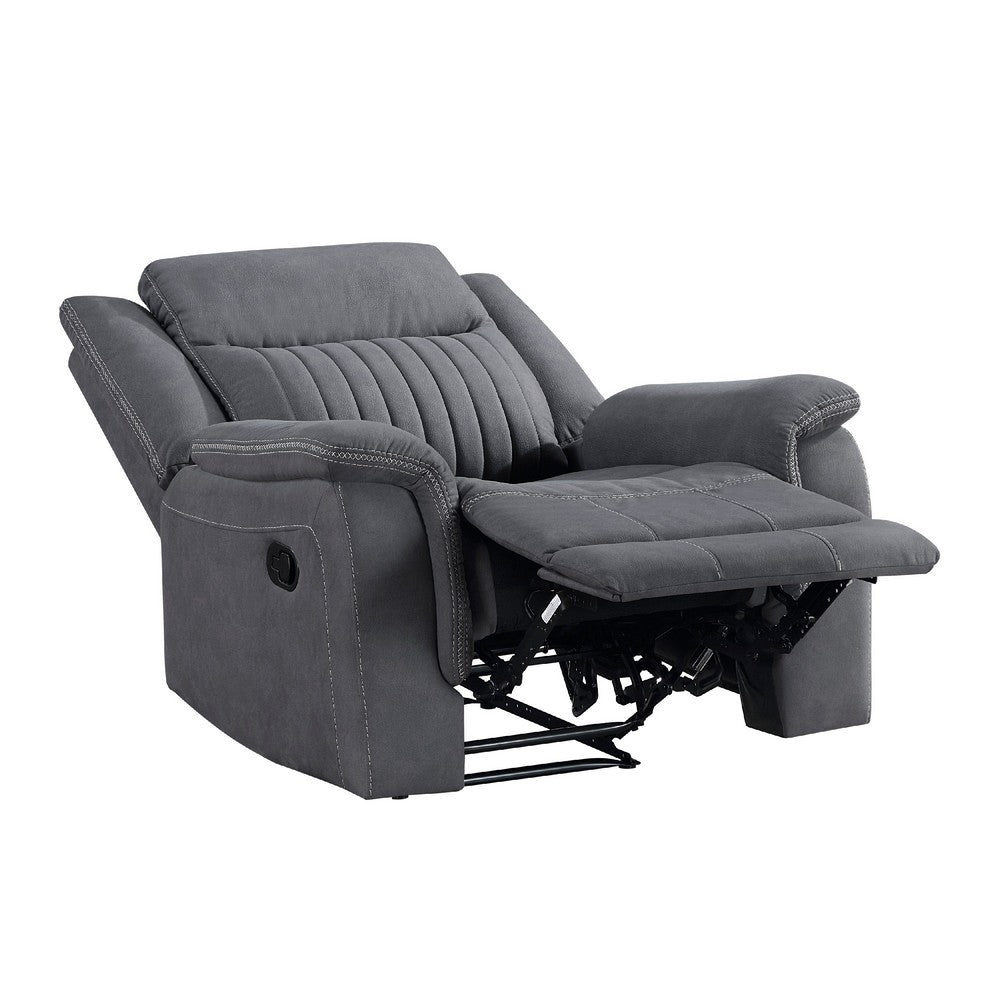 Benjara Lenny Manual Reclining Chair, Gray Microfiber, Foam Cushioning