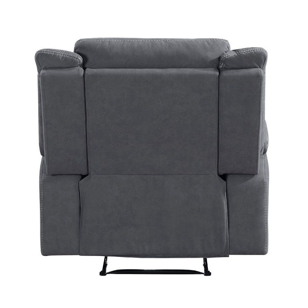 Benjara Lenny Manual Reclining Chair, Gray Microfiber, Foam Cushioning