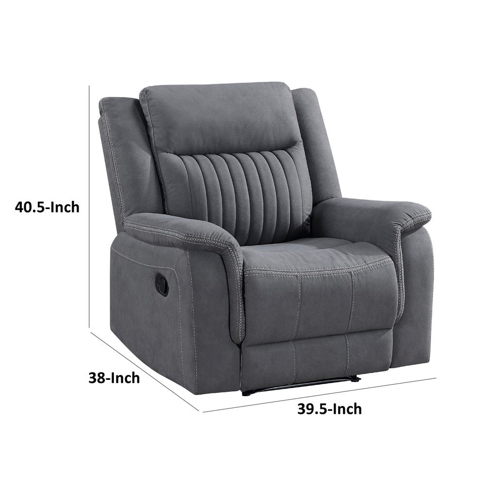 Benjara Lenny Manual Reclining Chair, Gray Microfiber, Foam Cushioning