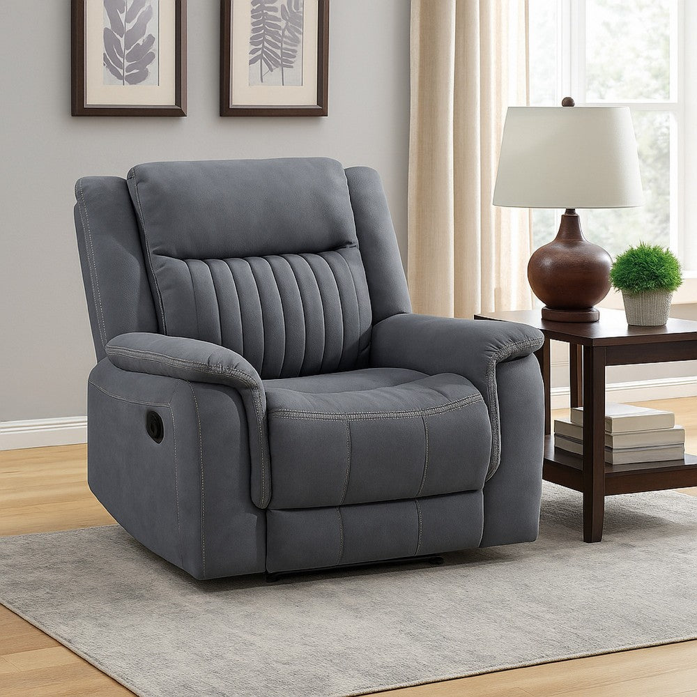 Benjara Lenny Manual Reclining Chair, Gray Microfiber, Foam Cushioning