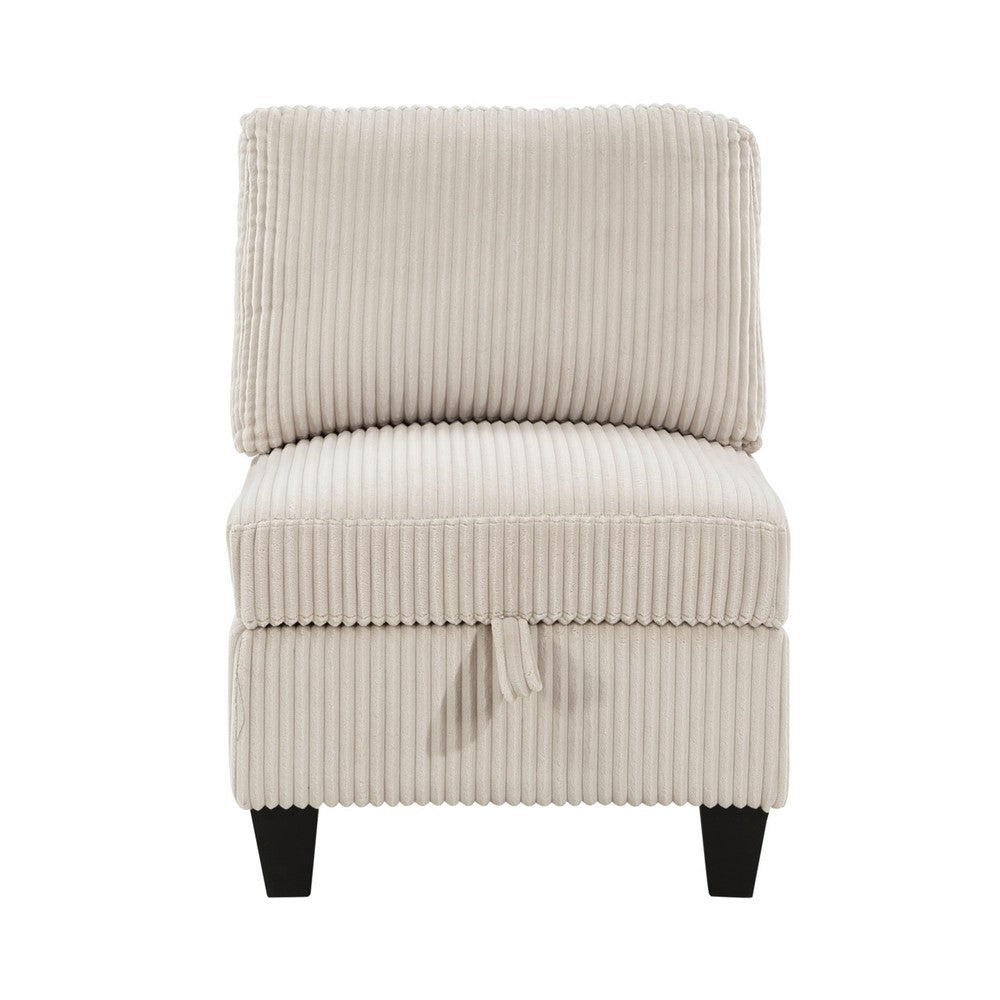 Benjara Ellene Modular Armless Chair With Storage, Soft Beige Corduroy