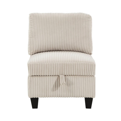 Benjara Ellene Modular Armless Chair With Storage, Soft Beige Corduroy