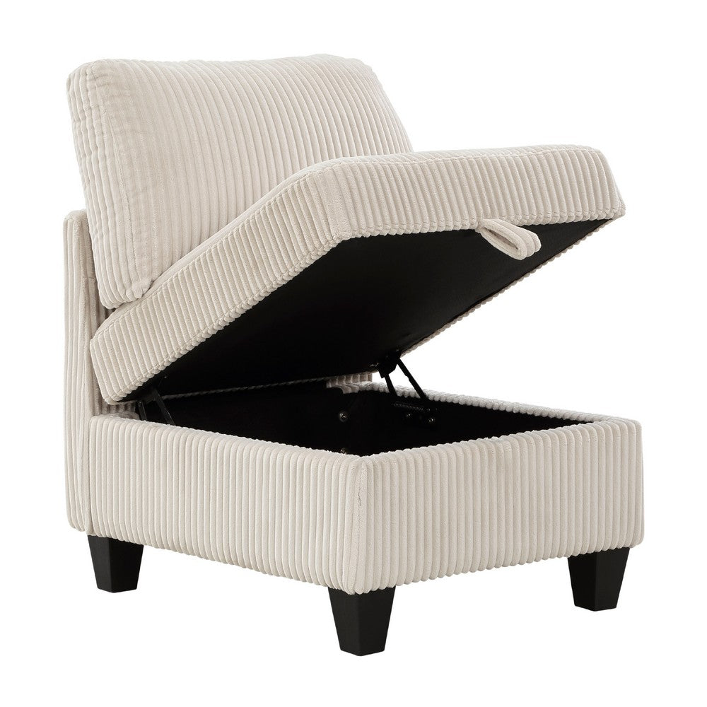 Benjara Ellene Modular Armless Chair With Storage, Soft Beige Corduroy