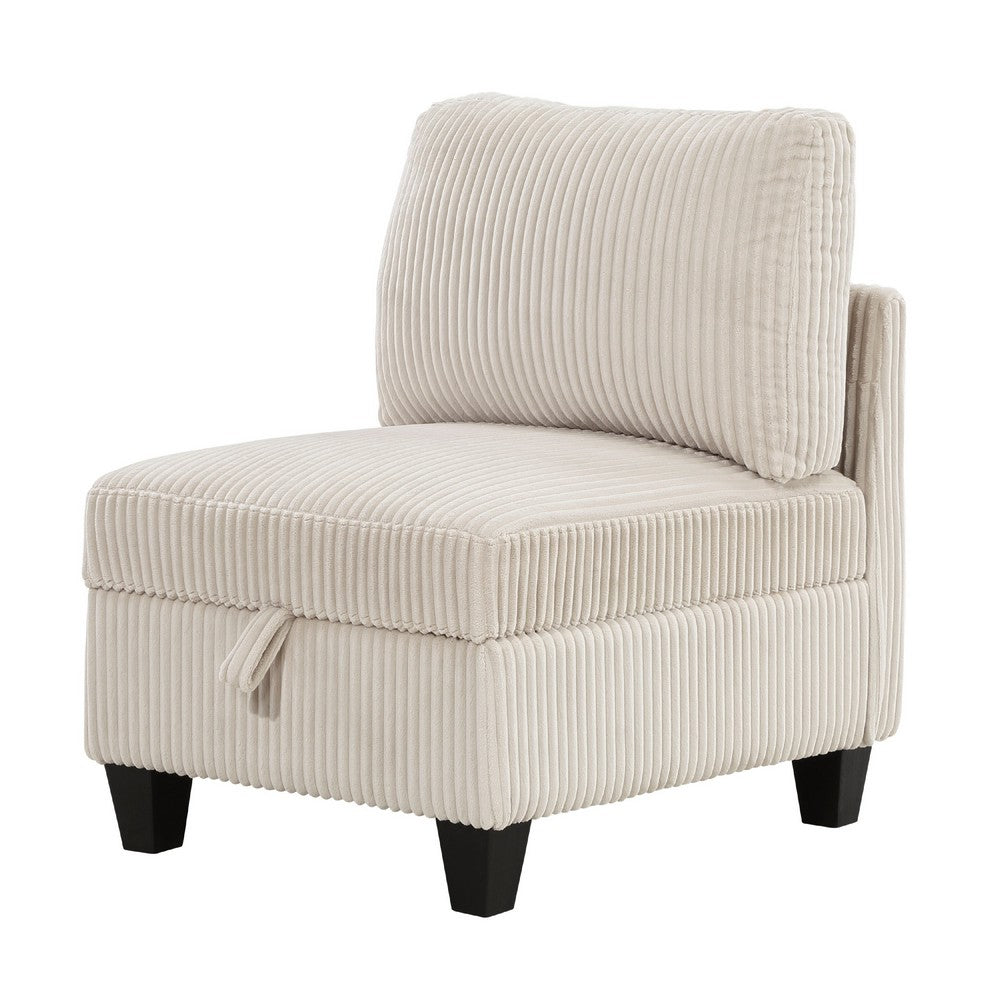 Benjara Ellene Modular Armless Chair With Storage, Soft Beige Corduroy
