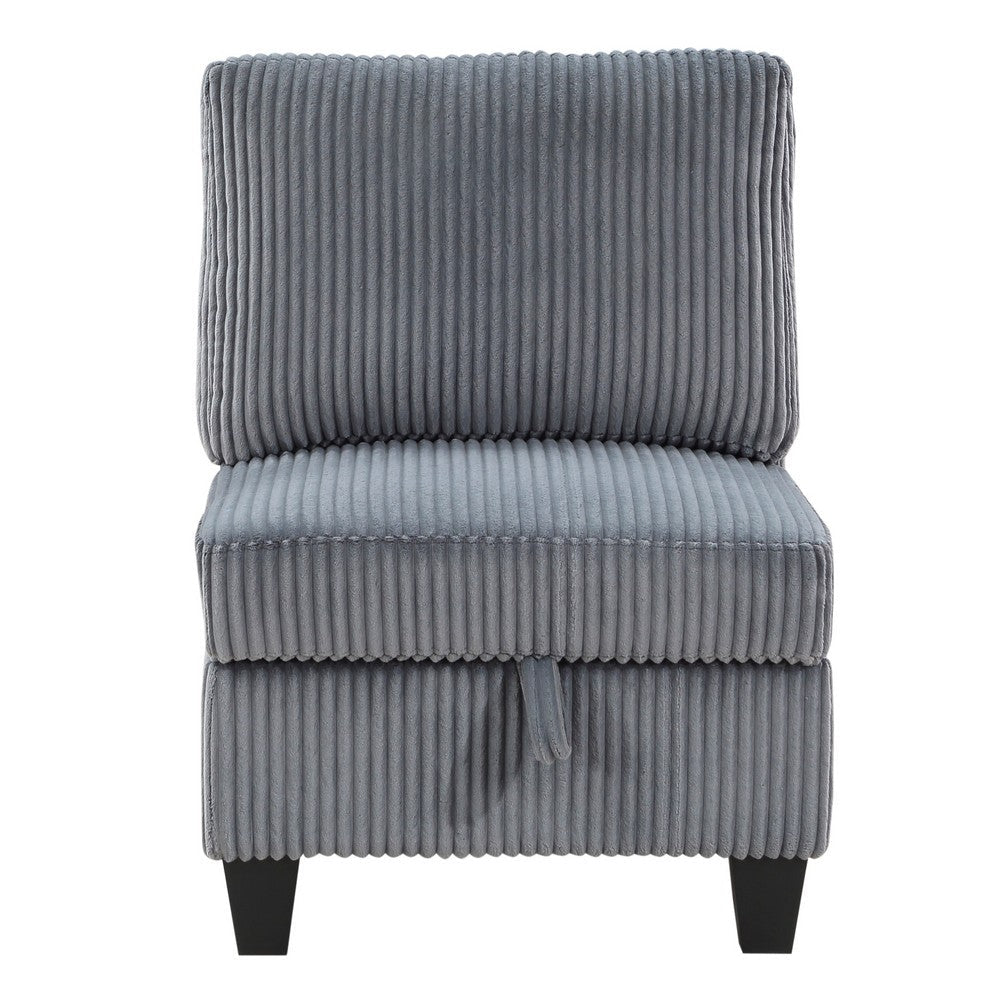 Benjara Ellene Modular Armless Chair With Storage, Soft Gray Corduroy