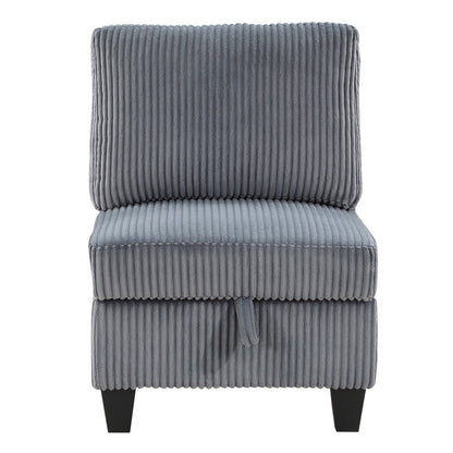 Benjara Ellene Modular Armless Chair With Storage, Soft Gray Corduroy