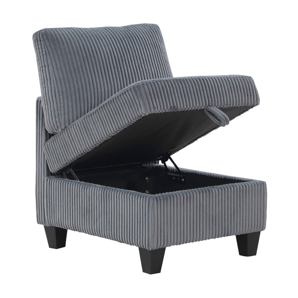 Benjara Ellene Modular Armless Chair With Storage, Soft Gray Corduroy