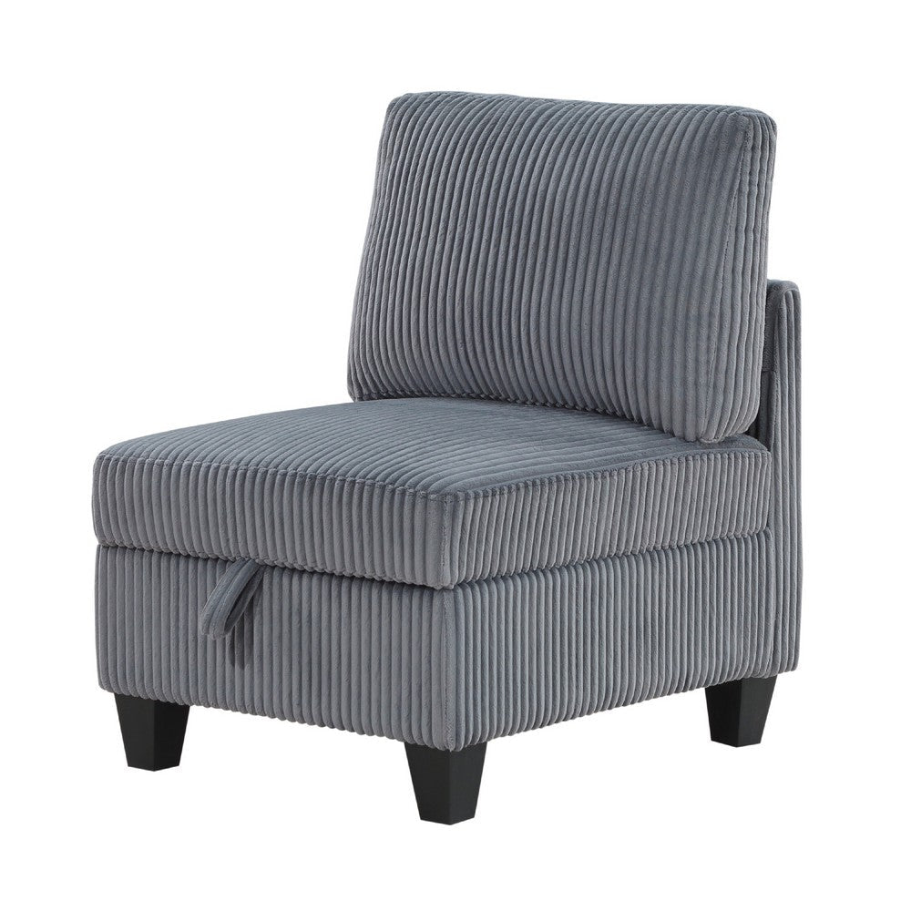 Benjara Ellene Modular Armless Chair With Storage, Soft Gray Corduroy