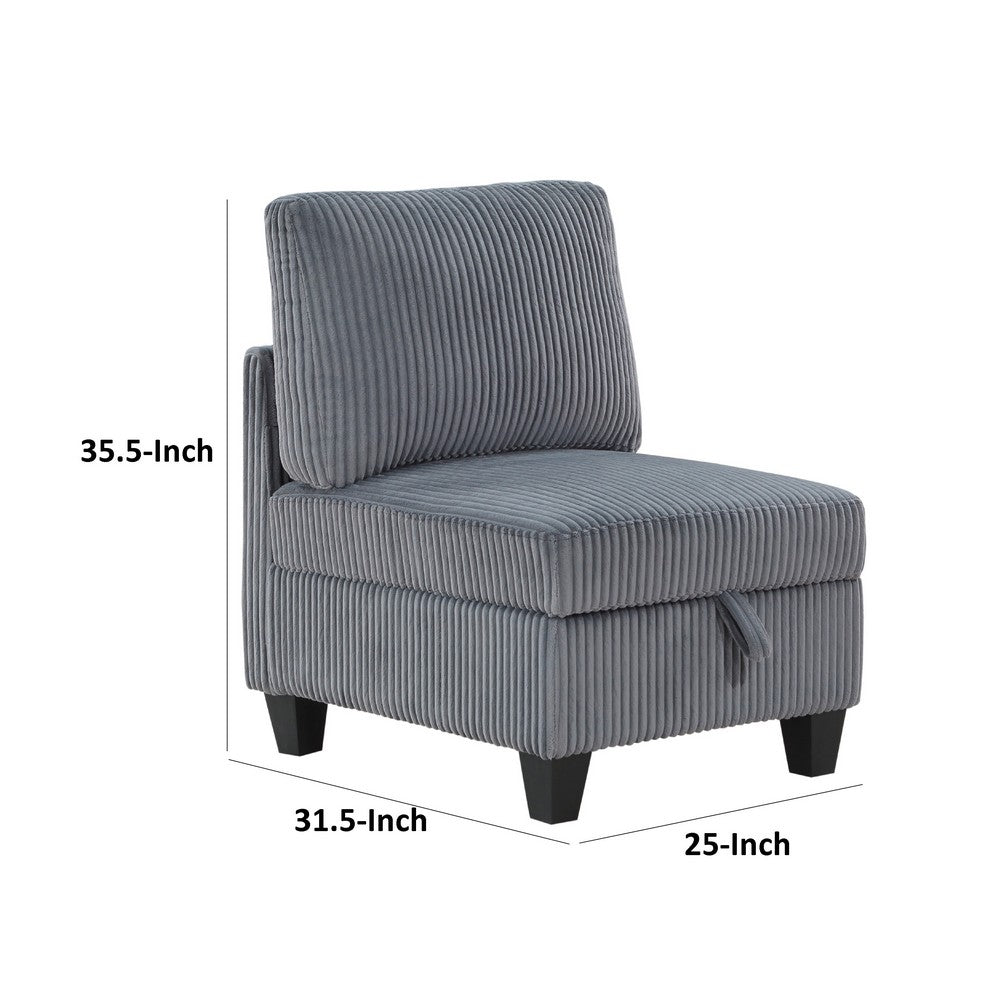 Benjara Ellene Modular Armless Chair With Storage, Soft Gray Corduroy