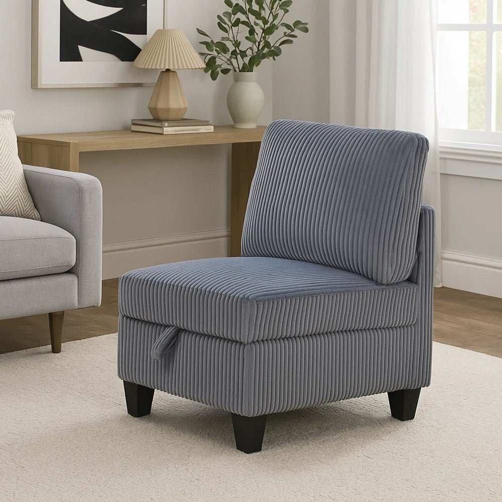 Benjara Ellene Modular Armless Chair With Storage, Soft Gray Corduroy