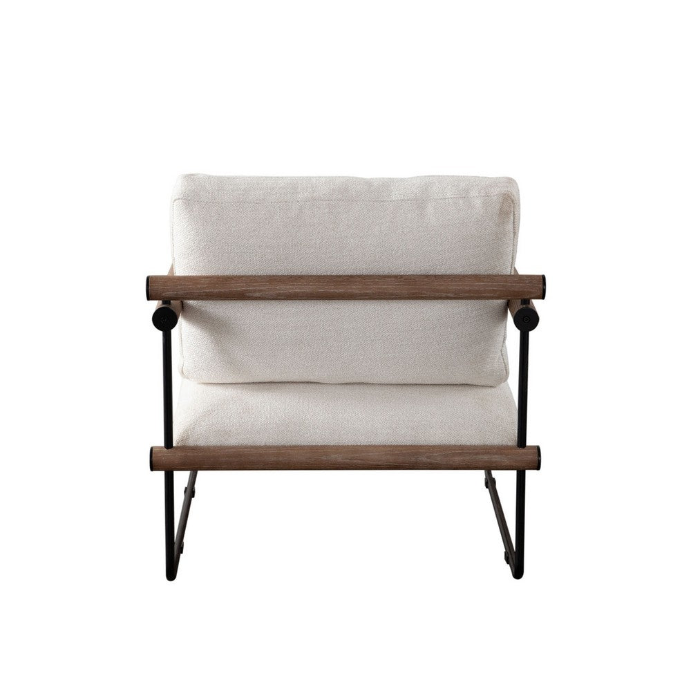 Benjara Accent Armchair, Brown Solid Wood Armrests, 31 Inch, Cream Fabric Seat