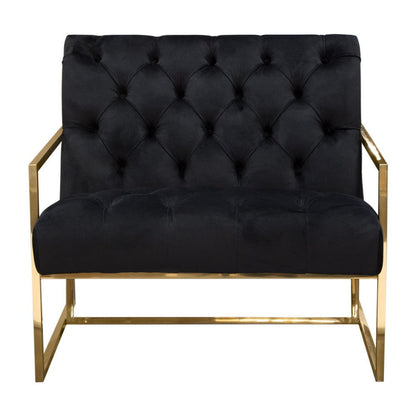 Benjara Masy Accent Armchair, Black Tufted Velvet Angled Seat And Back, Gold Legs