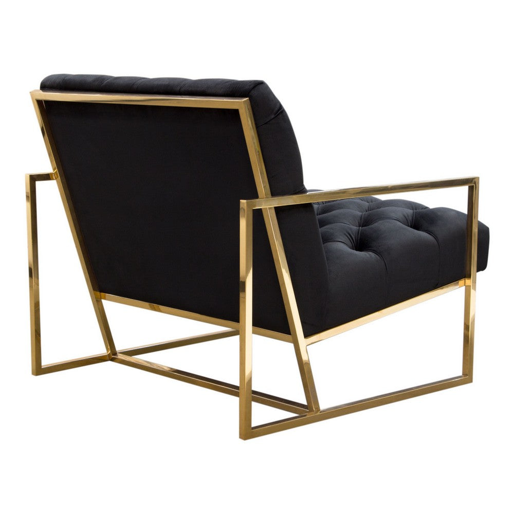 Benjara Masy Accent Armchair, Black Tufted Velvet Angled Seat And Back, Gold Legs