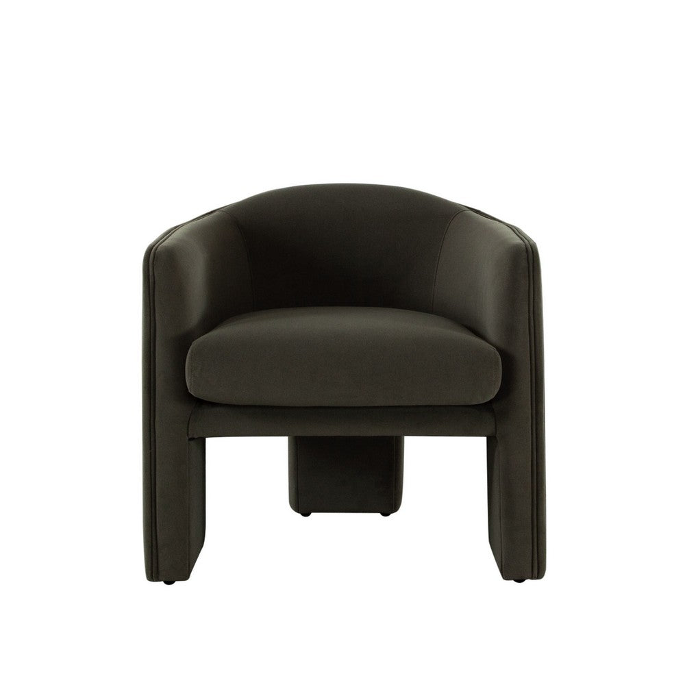 Benjara Lery Accent Chair, Green Winter Moss Performance Velvet, Curved Design
