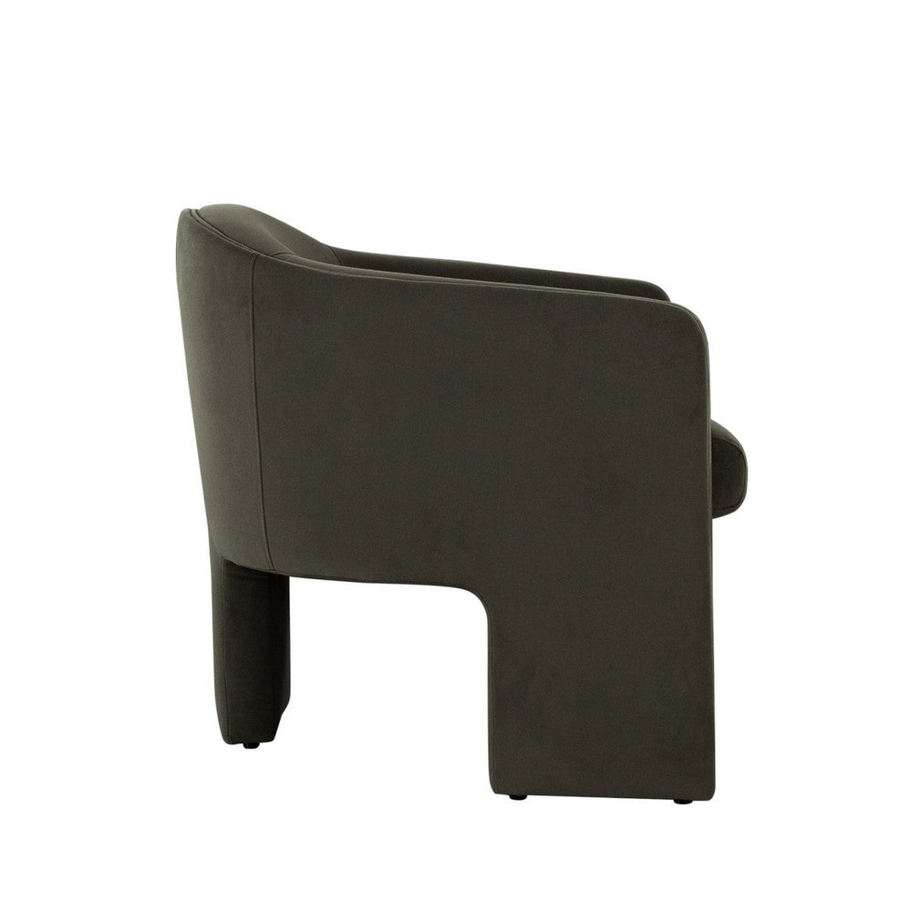 Benjara Lery Accent Chair, Green Winter Moss Performance Velvet, Curved Design