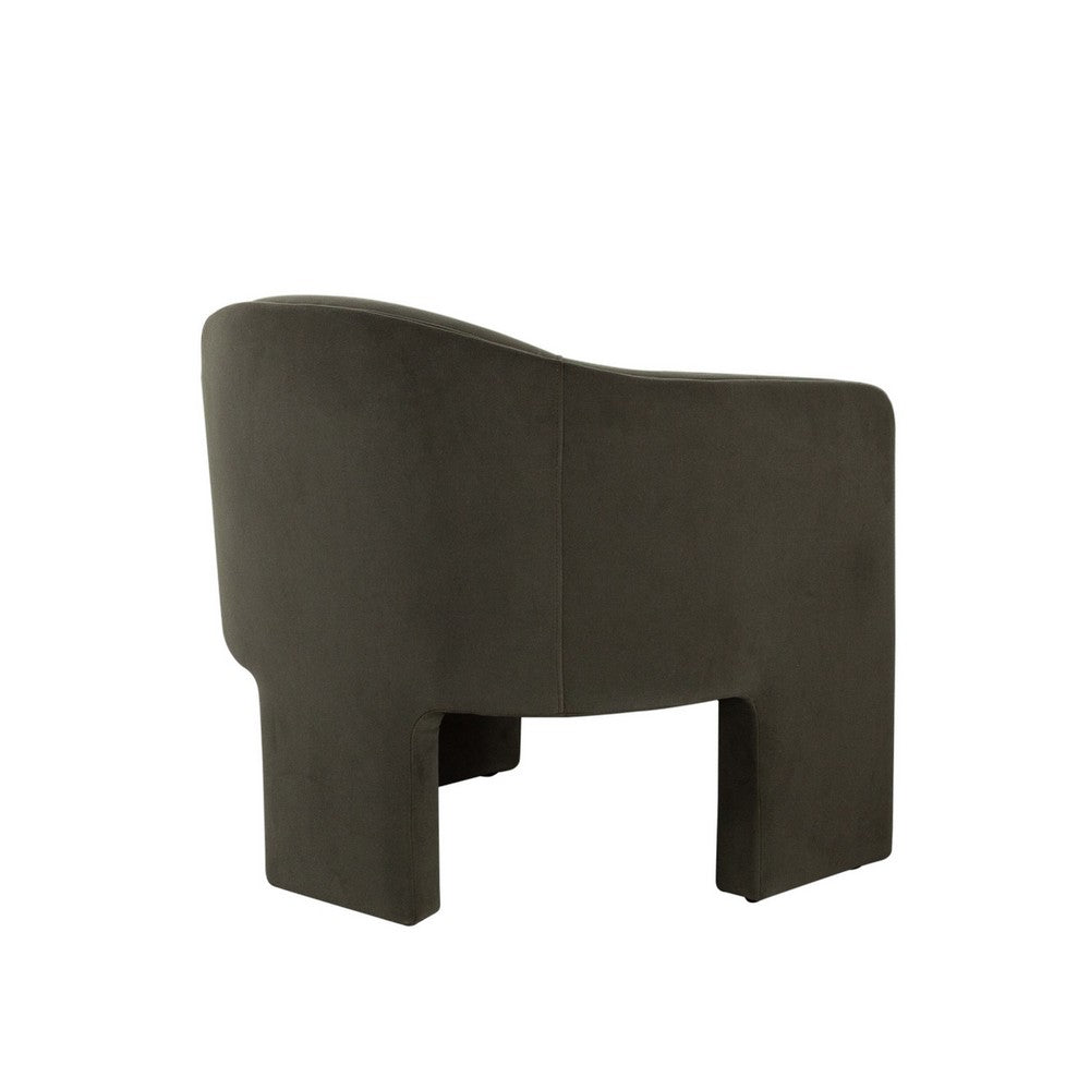 Benjara Lery Accent Chair, Green Winter Moss Performance Velvet, Curved Design