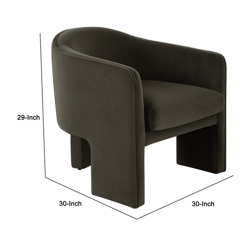 Benjara Lery Accent Chair, Green Winter Moss Performance Velvet, Curved Design