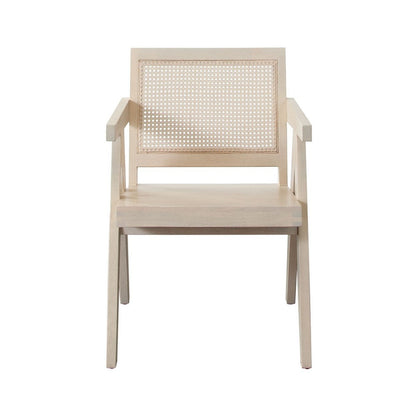Benjara Kato Dining Armchair, Cane Backrest, 24 Inch, Natural Brown Solid Mango Wood
