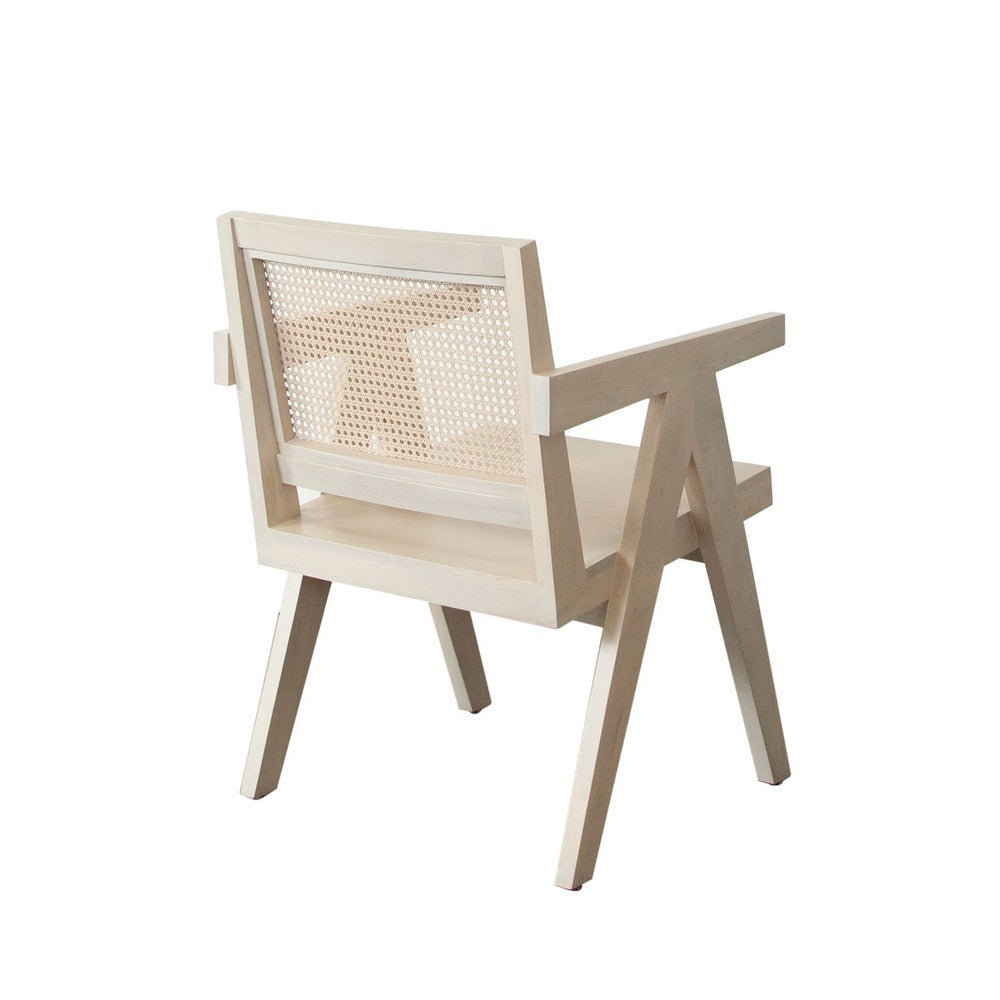 Benjara Kato Dining Armchair, Cane Backrest, 24 Inch, Natural Brown Solid Mango Wood