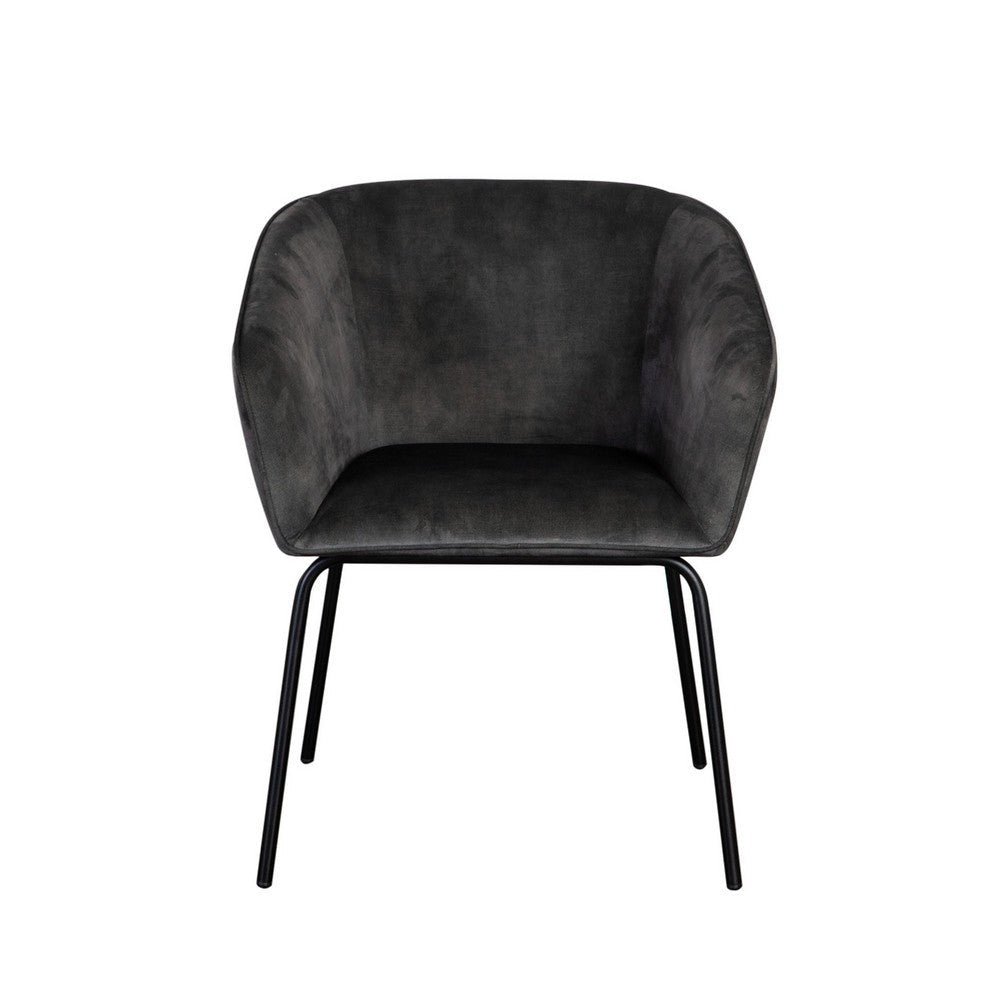 Benjara Voro Dining Chair Set of 2, Gray Velvet, Sleek Black Metal Legs