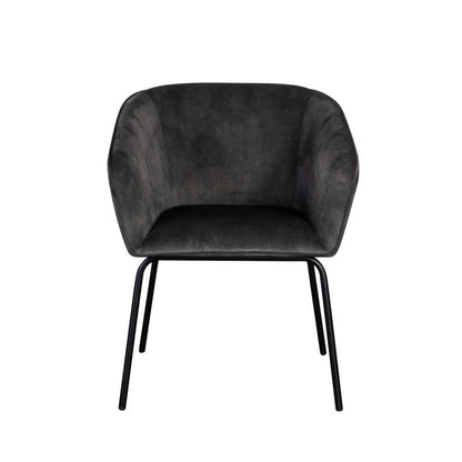 Benjara Voro Dining Chair Set of 2, Gray Velvet, Sleek Black Metal Legs