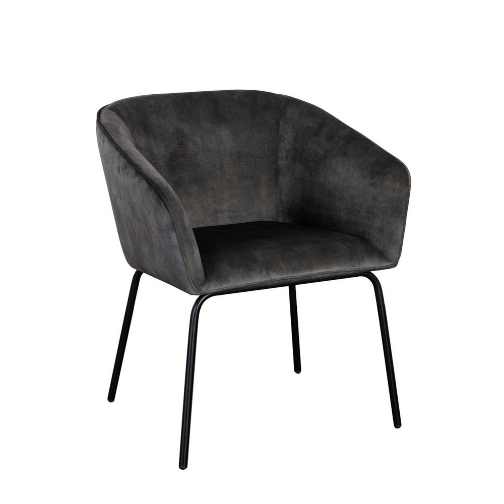 Benjara Voro Dining Chair Set of 2, Gray Velvet, Sleek Black Metal Legs