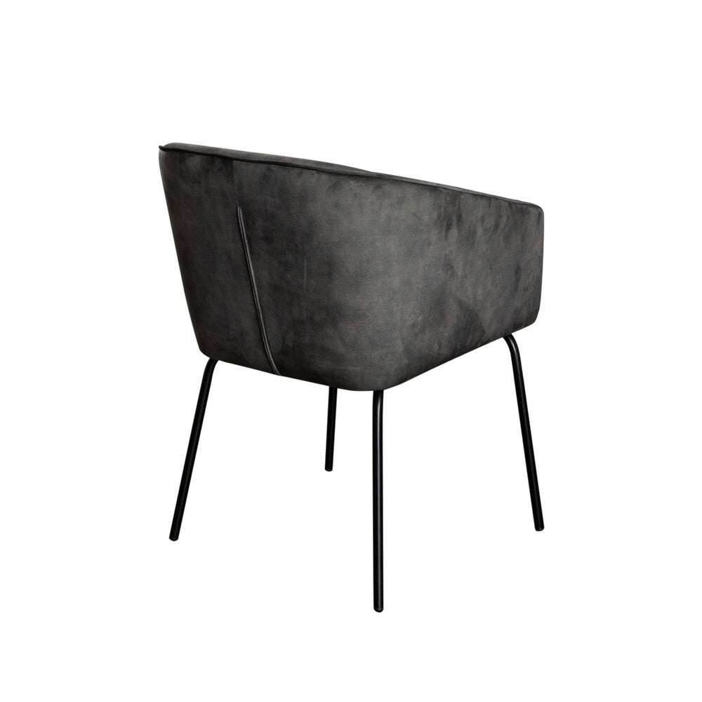 Benjara Voro Dining Chair Set of 2, Gray Velvet, Sleek Black Metal Legs