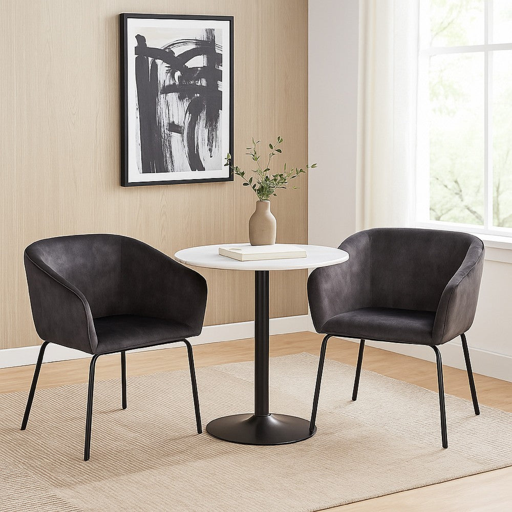 Benjara Voro Dining Chair Set of 2, Gray Velvet, Sleek Black Metal Legs