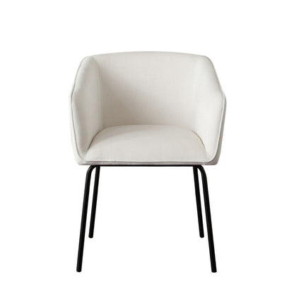Benjara Voro Dining Chair Set of 2, Mist White Fabric, Sleek Black Metal Legs