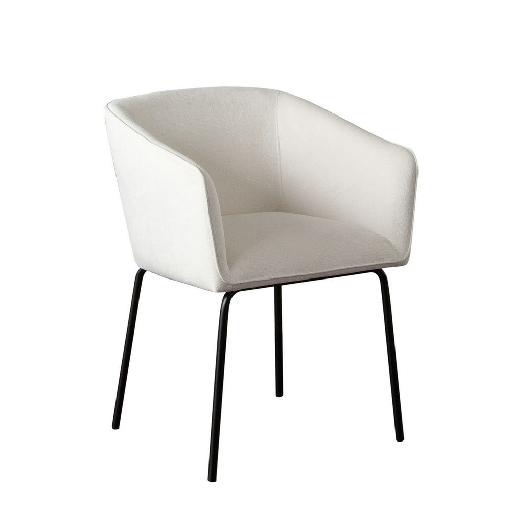 Benjara Voro Dining Chair Set of 2, Mist White Fabric, Sleek Black Metal Legs
