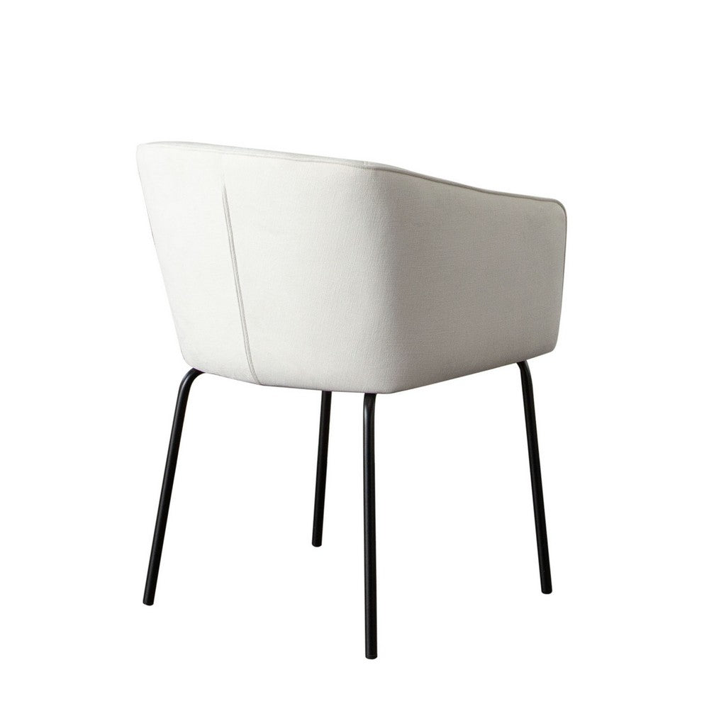 Benjara Voro Dining Chair Set of 2, Mist White Fabric, Sleek Black Metal Legs