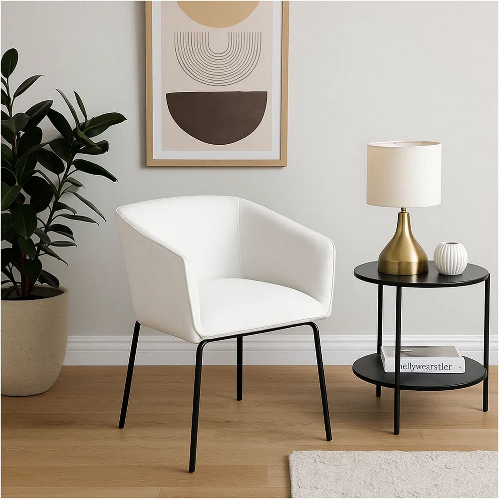 Benjara Voro Dining Chair Set of 2, Mist White Fabric, Sleek Black Metal Legs
