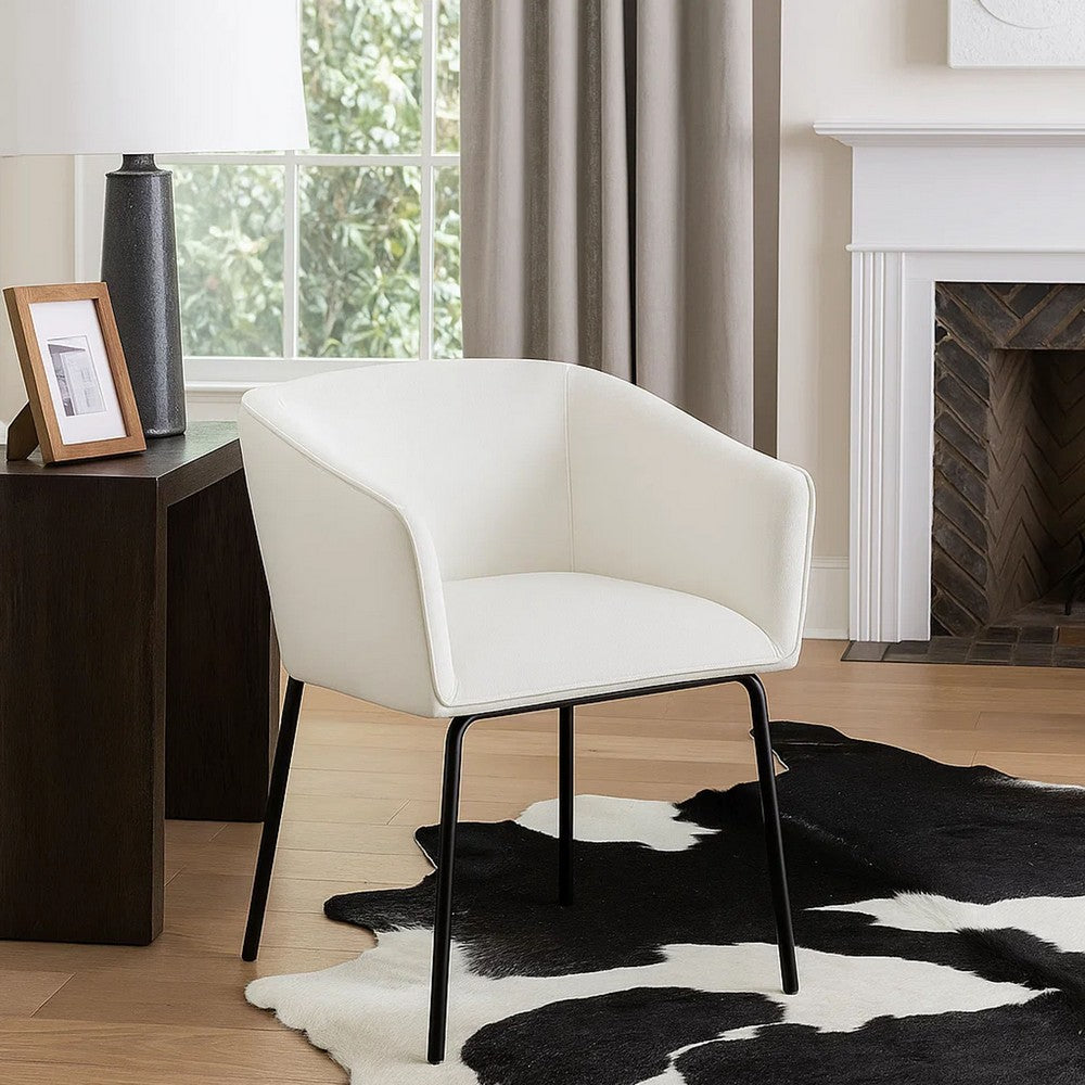 Benjara Voro Dining Chair Set of 2, Mist White Fabric, Sleek Black Metal Legs
