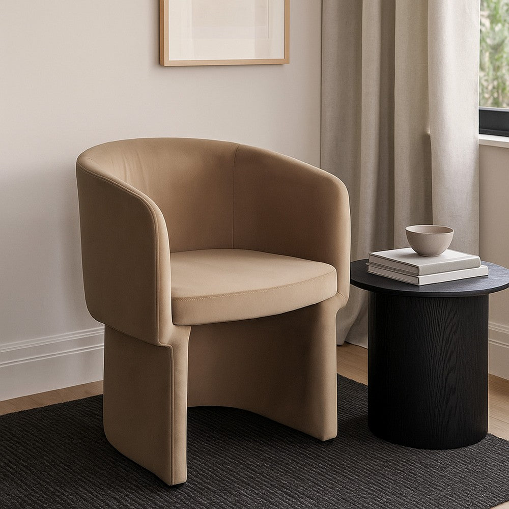 Benjara Tesy Dining Side Chair, Camel Brown Performance Velvet, Sloping Arms