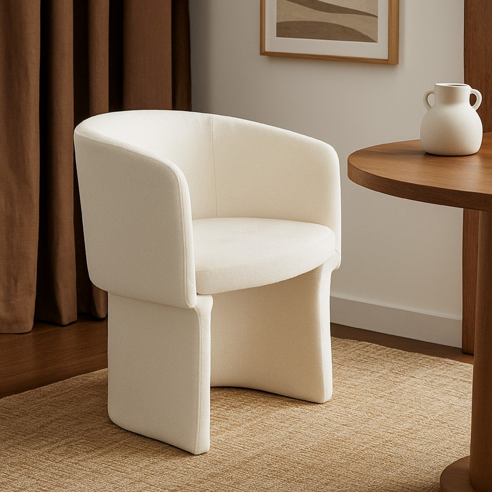 Benjara Tesy Dining Side Chair, Elite Ivory Textured Polyester, Sloping Arms