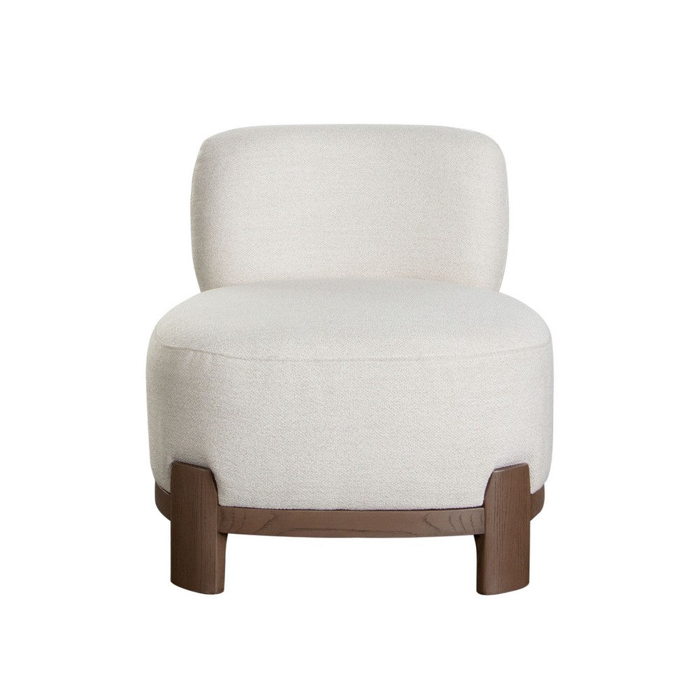 Benjara Dem Accent Chair, Armless Cream White Polyester Seat, Wood legs n Trim