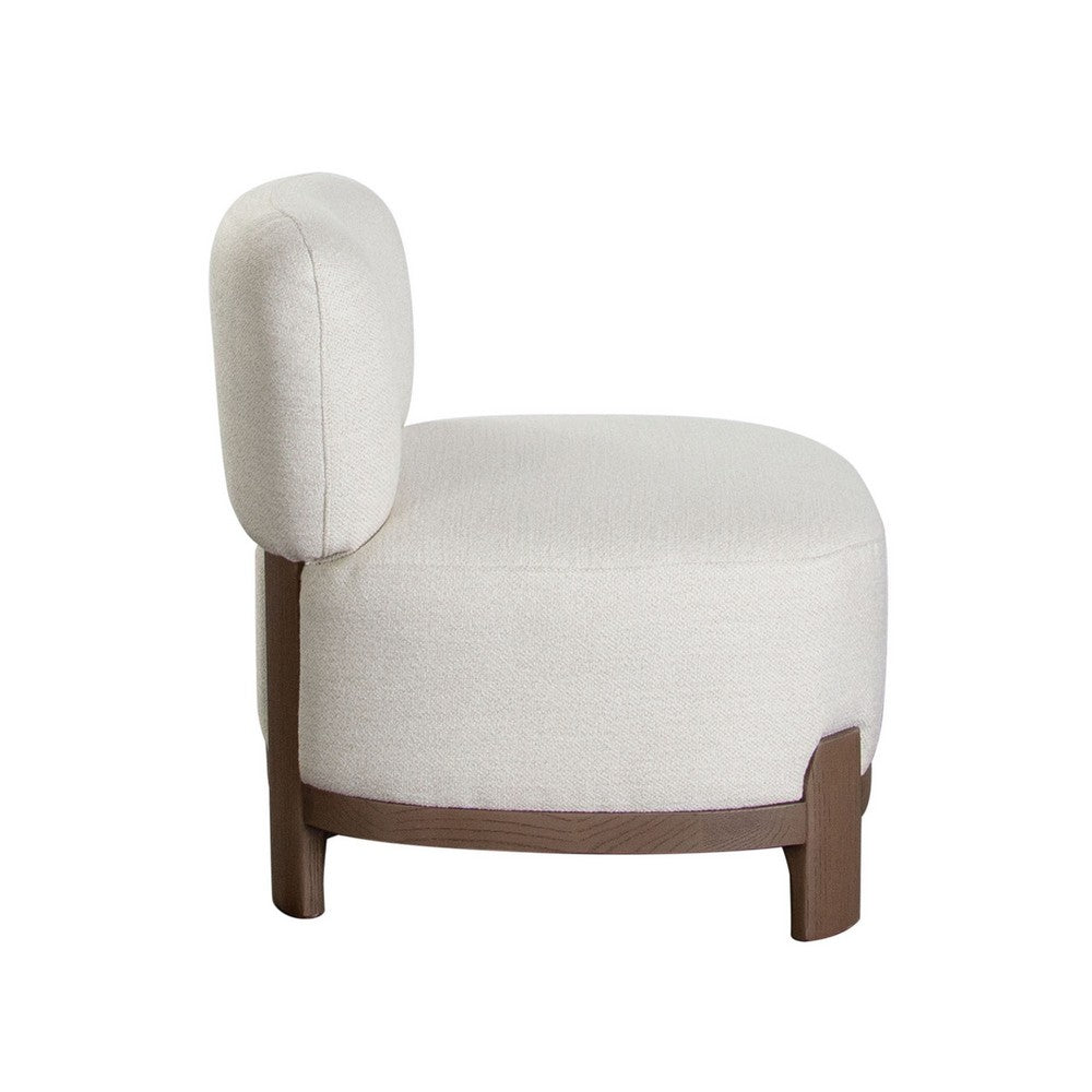 Benjara Dem Accent Chair, Armless Cream White Polyester Seat, Wood legs n Trim