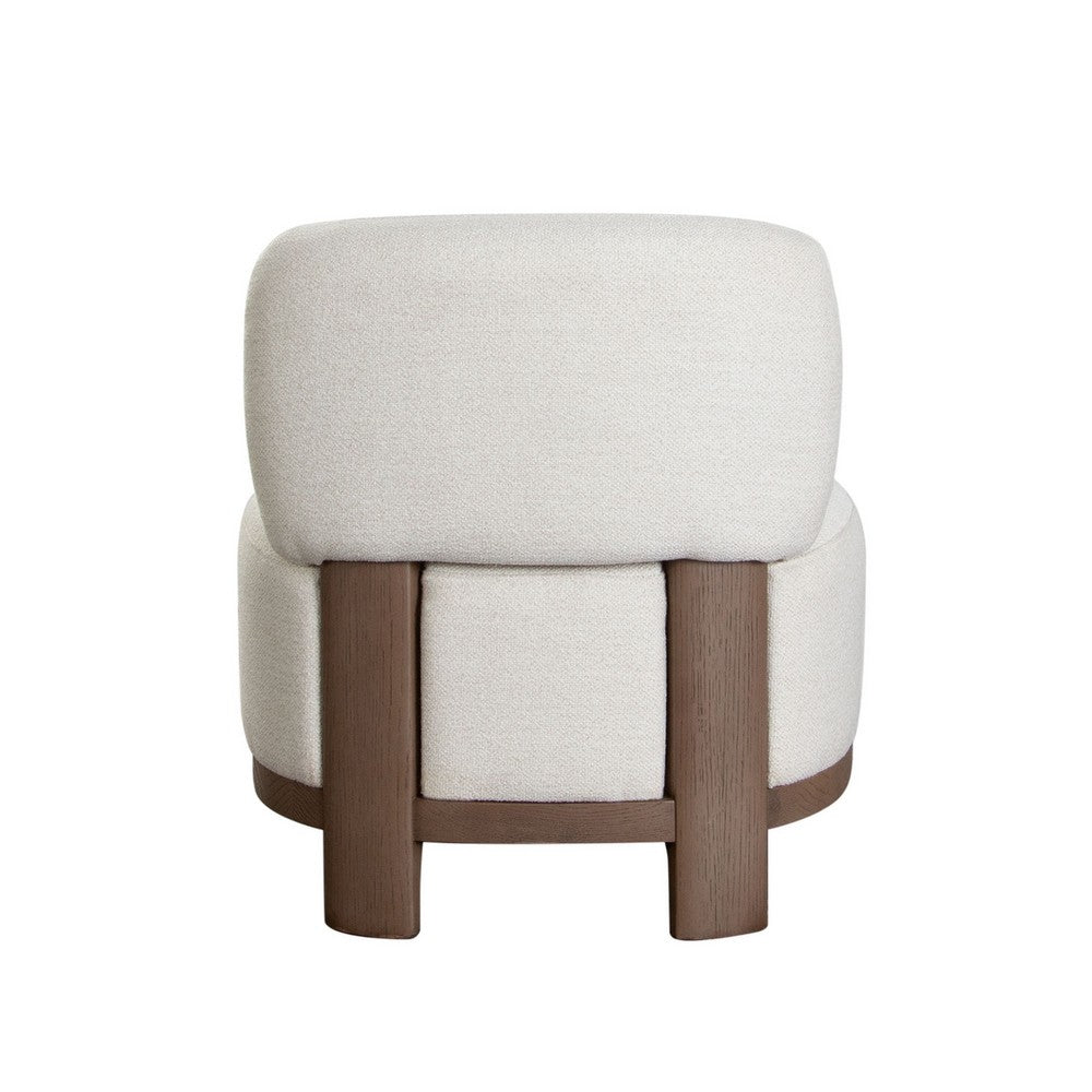 Benjara Dem Accent Chair, Armless Cream White Polyester Seat, Wood legs n Trim