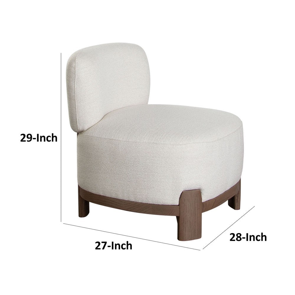 Benjara Dem Accent Chair, Armless Cream White Polyester Seat, Wood legs n Trim