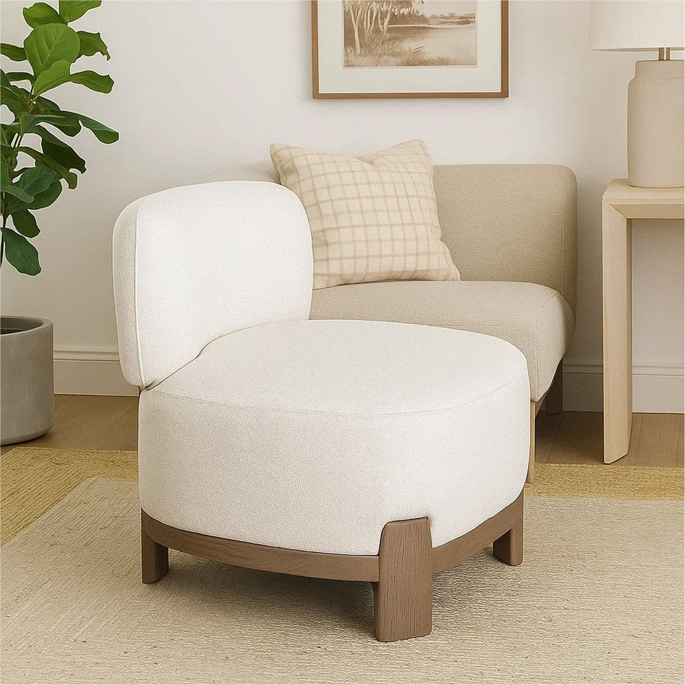 Benjara Dem Accent Chair, Armless Cream White Polyester Seat, Wood legs n Trim