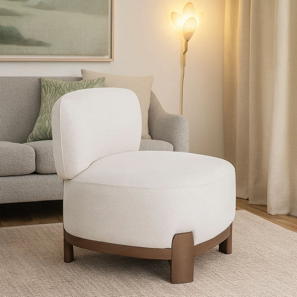Benjara Dem Accent Chair, Armless Cream White Polyester Seat, Wood legs n Trim