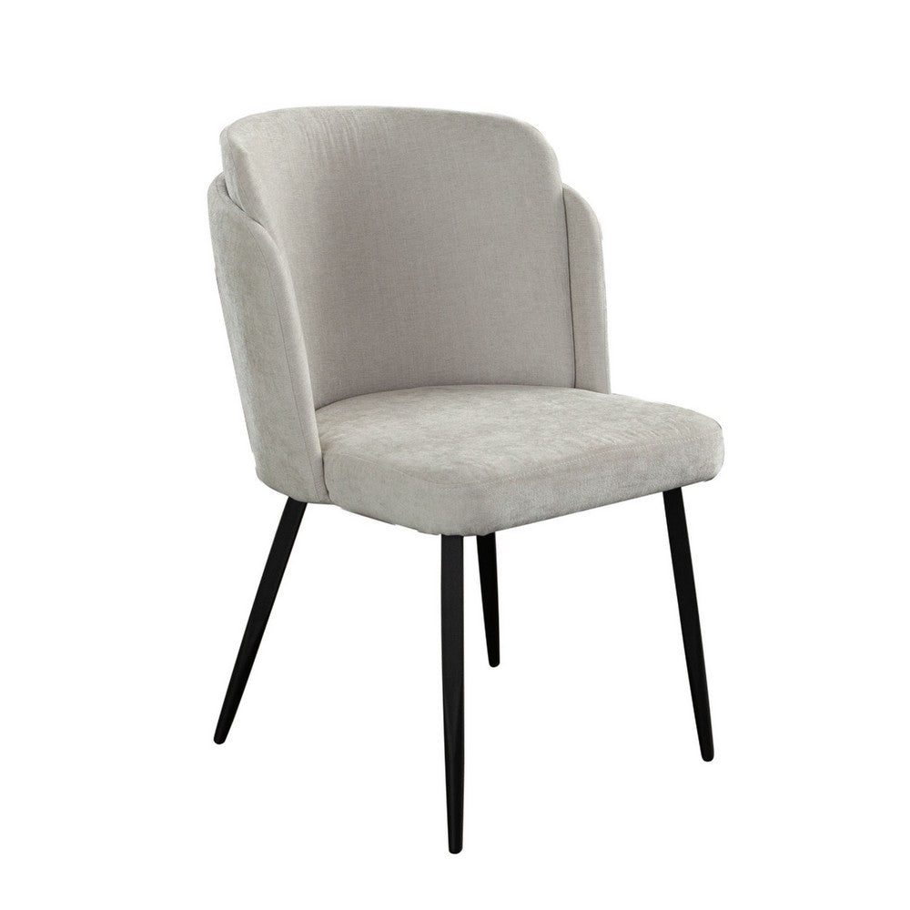Benjara Griz Dining Side Chair Set of 2, Curved Back, Cream White Polyester, Black