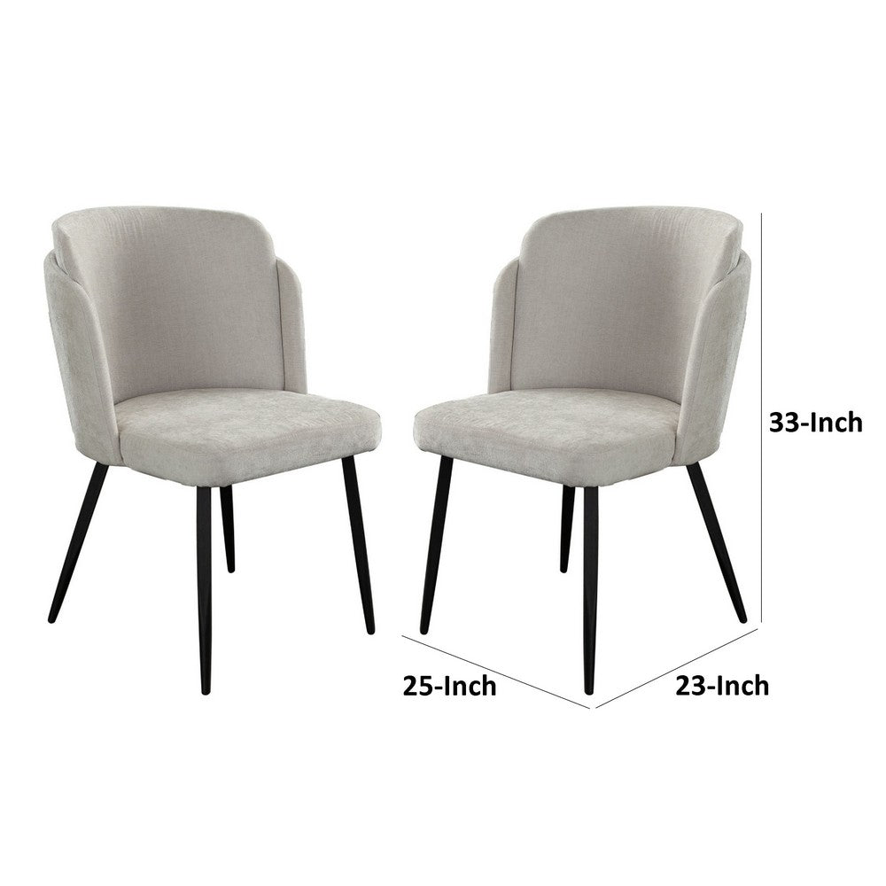 Benjara Griz Dining Side Chair Set of 2, Curved Back, Cream White Polyester, Black
