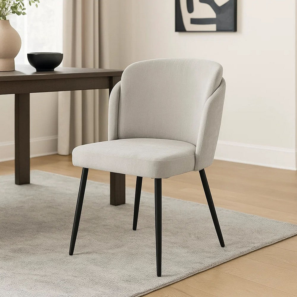Benjara Griz Dining Side Chair Set of 2, Curved Back, Cream White Polyester, Black