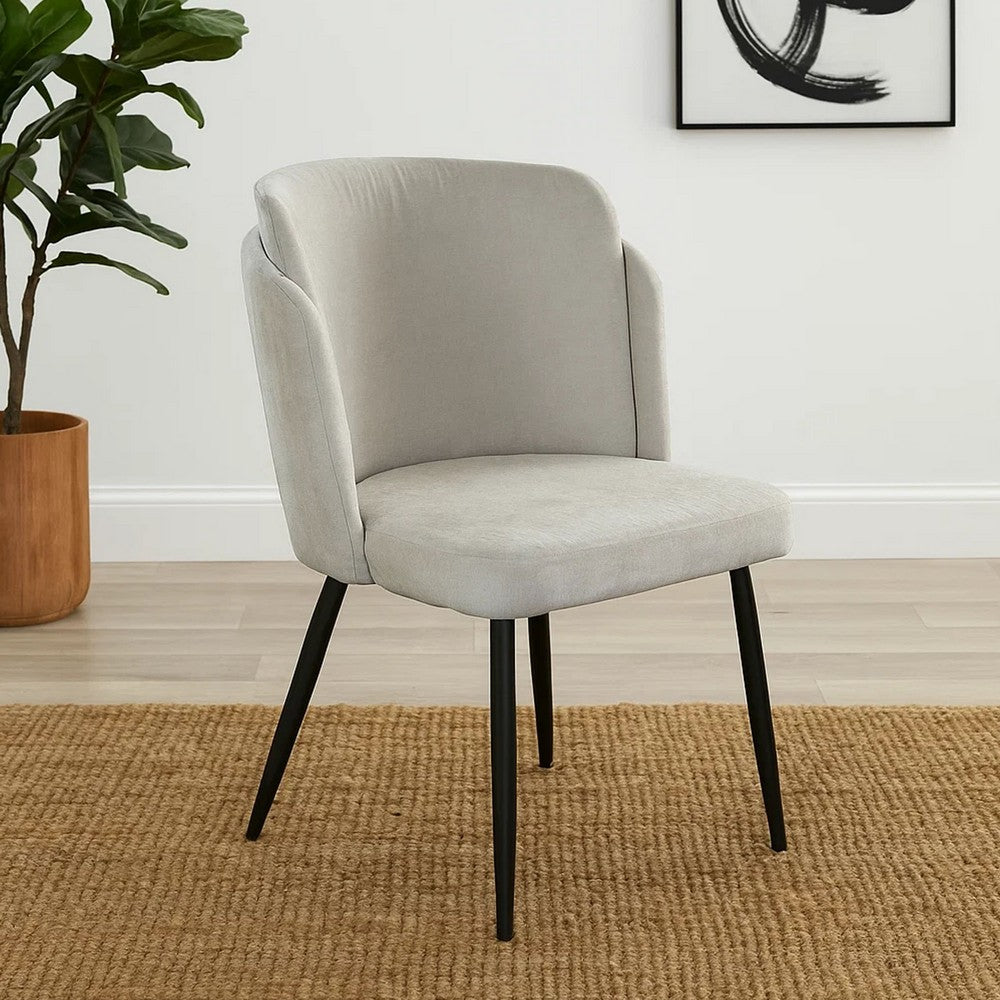 Benjara Griz Dining Side Chair Set of 2, Curved Back, Cream White Polyester, Black