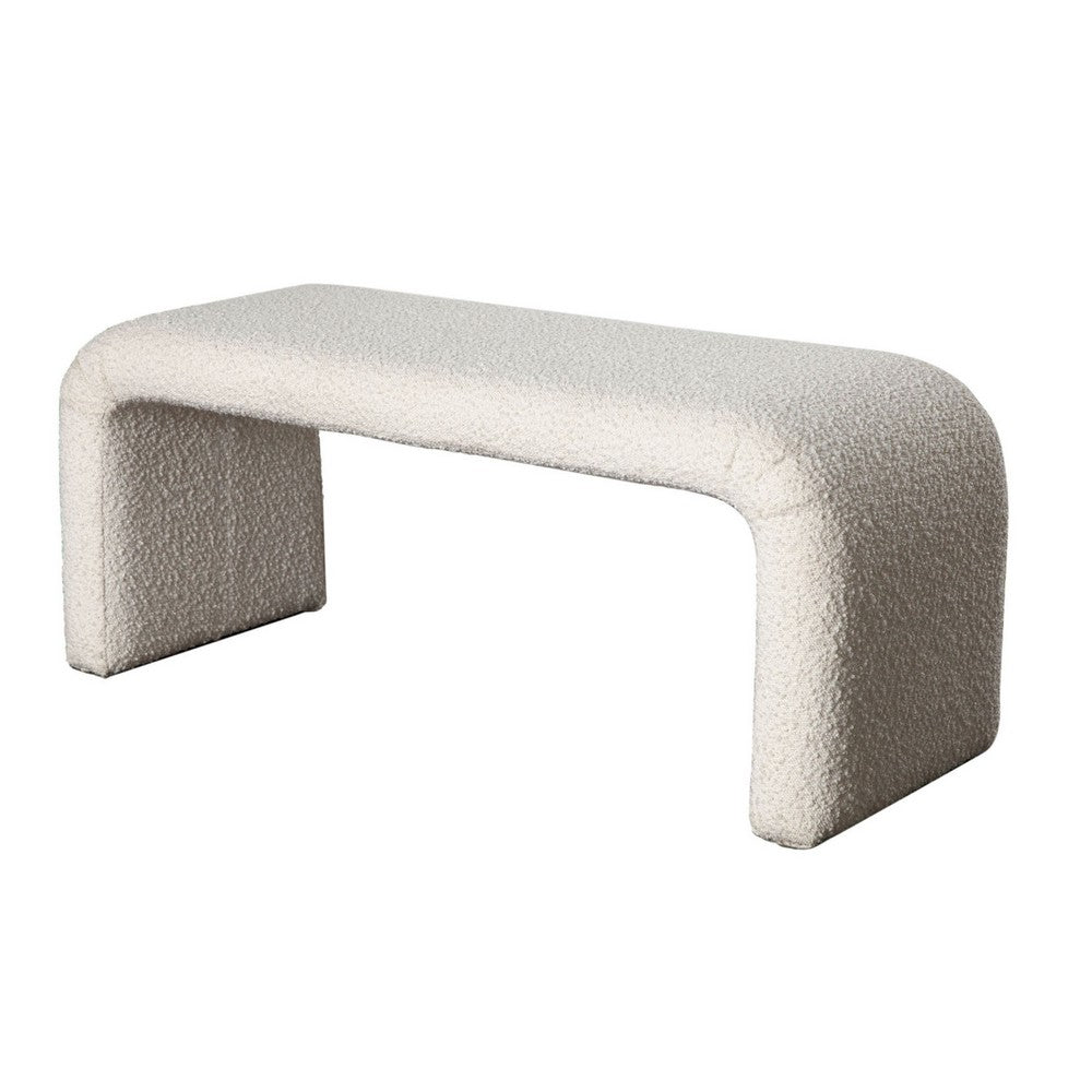Benjara Accent Bench, C Shaped Design Ivory Boucle Upholstery, 44 Inch