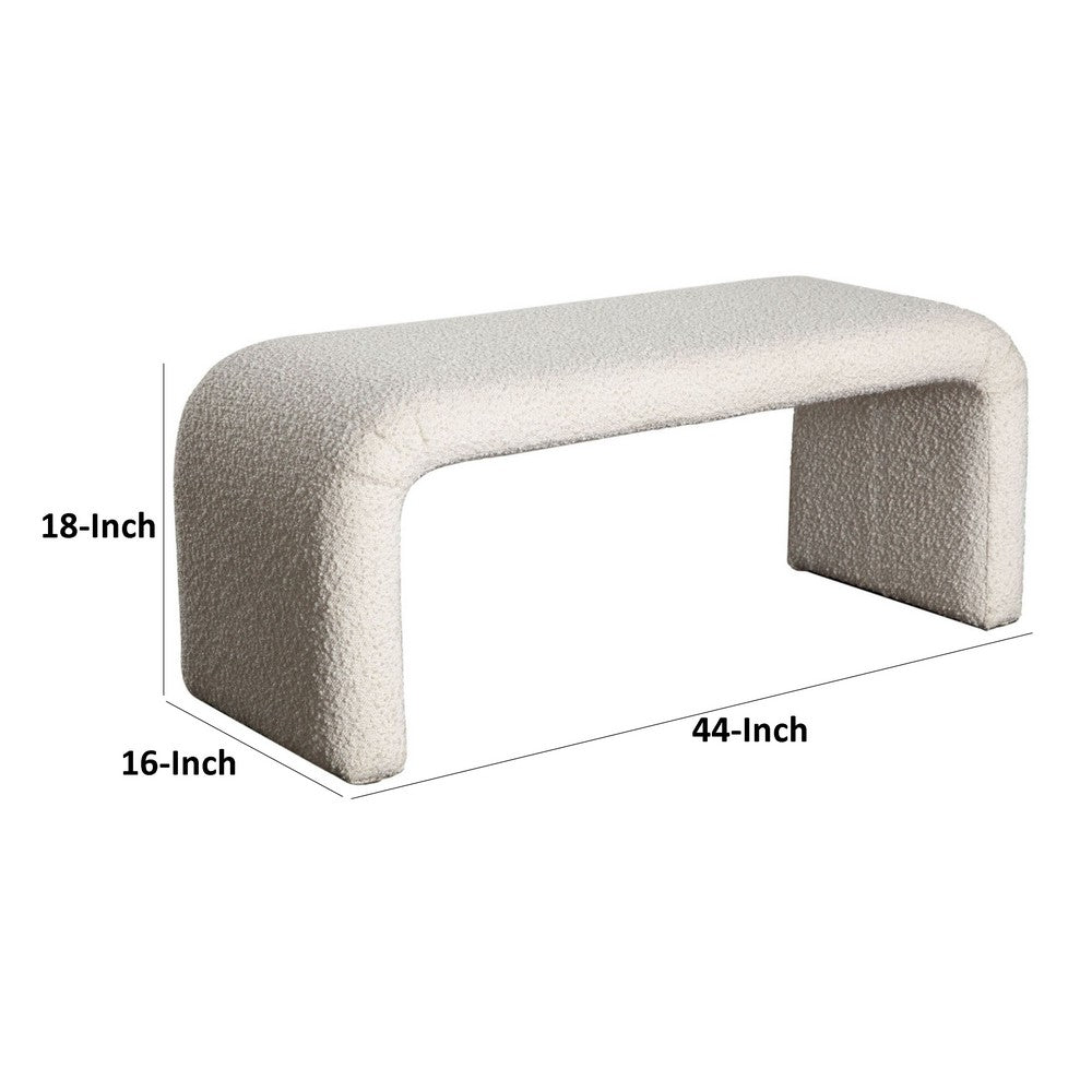 Benjara Accent Bench, C Shaped Design Ivory Boucle Upholstery, 44 Inch